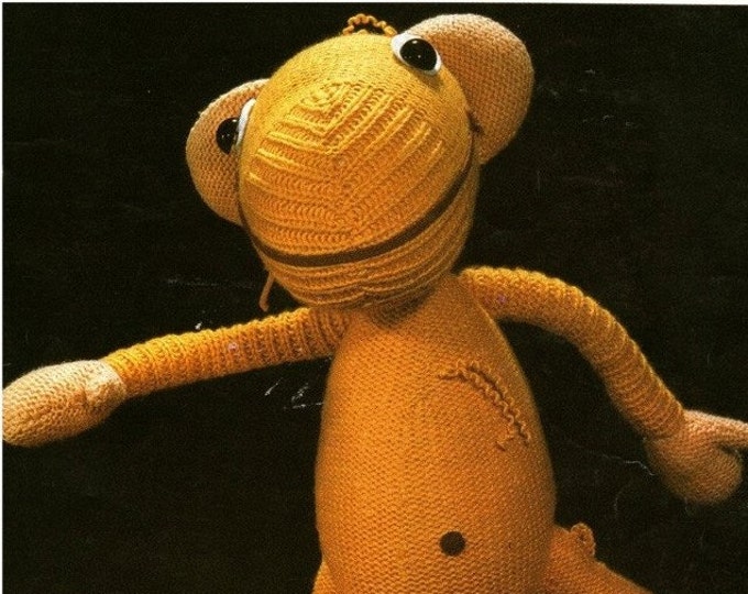 Monkey Pullover Toy Knitting Pattern PDF 1980's TV character, Monkey Cuddly Toy, Vintage Toy Knitting Patterns, e-pattern Download