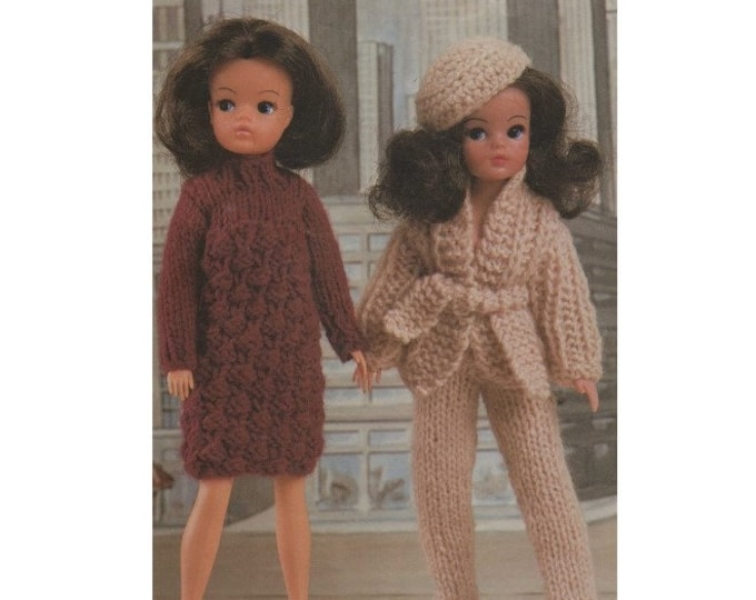 Dolls Clothes Knitting Pattern PDF for 11 - 12 inch Doll, Sindy, Barbie, Fashion Dolls Outfit Pattern, Vintage Knitting Patterns for Dolls
