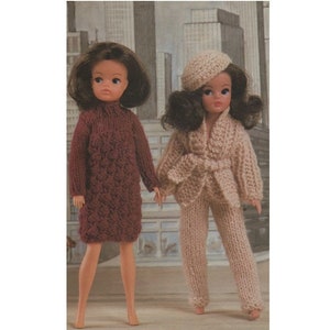 Dolls Clothes Knitting Pattern PDF for 11 - 12 inch Doll, Sindy, Barbie, Fashion Dolls Outfit Pattern, Vintage Knitting Patterns for Dolls