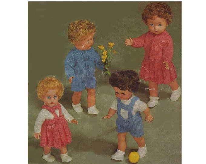 Dolls Clothes Knitting Pattern PDF for 10, 12, 14 and 16 inch doll, Girl or Boy Dolls Outfit Pattern, Vintage Knitting Patterns for Dolls