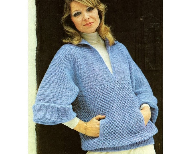 Womens Sweater Knitting Pattern PDF Ladies 32, 34, 36 and 38 inch chest, Jumper, Vintage Knitting Patterns for Women, epattern Download