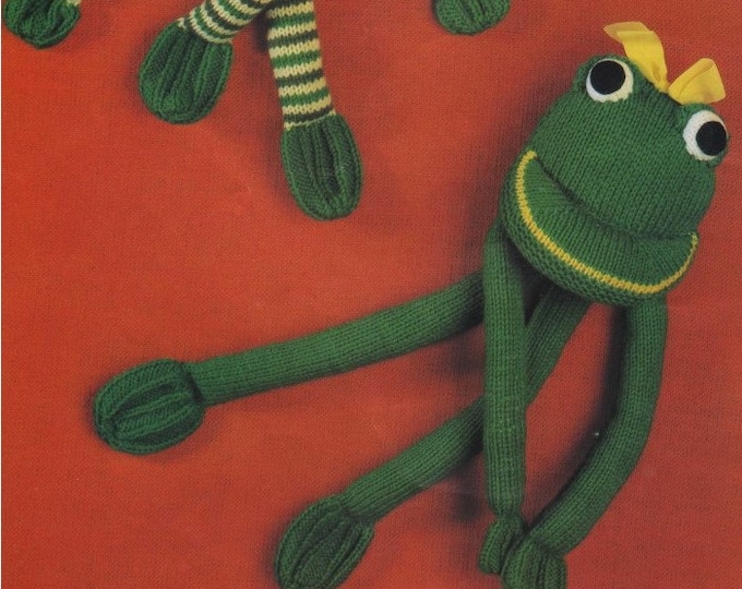 Toy Frog Knitting Pattern PDF, Knitted Cuddly Toy, Soft Toy Frogs, Vintage Toy Knitting Patterns, Instant Digital Download