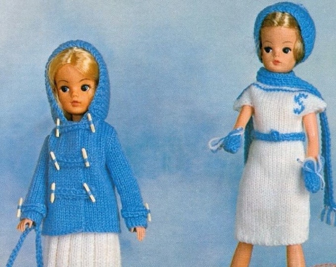 Dolls Clothes Knitting Pattern PDF for 11 - 12 inch doll, Sindy, Barbie, Fashion Dolls Outfit Pattern, Vintage Knitting Patterns for Dolls