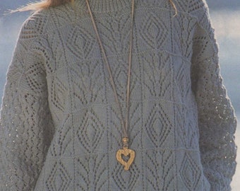 Womens Tunic Sweater Knitting Pattern PDF Ladies 30 - 32, 34 -36 & 38 - 40 inch bust, Lacy Patterned Long Jumper, Vintage Patterns for Women