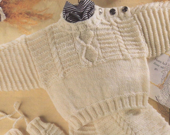 Babies Sweater, Leggings, Beret and Mitts Knitting Pattern PDF Toddlers and Baby Boys or Girls 0 - 6, 6 - 12, 12 - 24 and 24 - 36 months