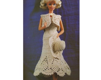 Vintage Crochet Doll Clothes Pattern - Dress, Bolero, Hat (PDF)