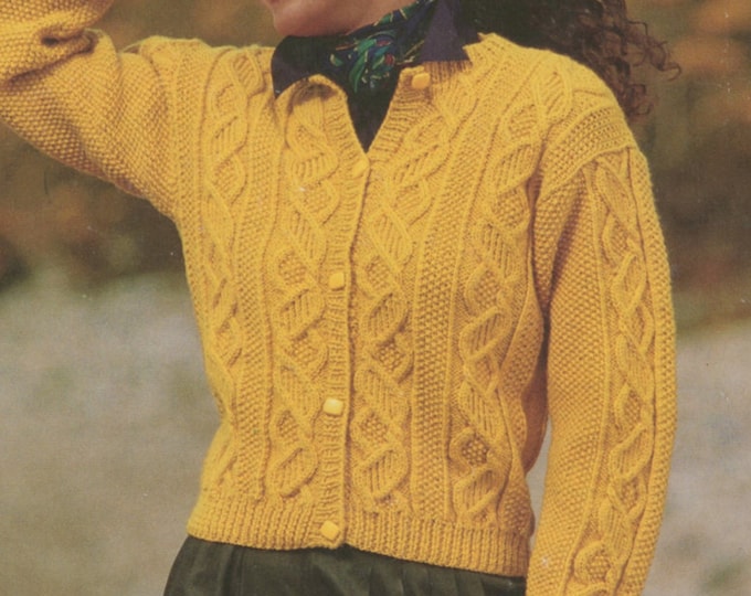 Womens Aran Cardigan Knitting Pattern PDF Ladies 28, 30, 32, 34, 36 and 38 inch bust, Vintage Aran Knitting Patterns for Women, Download