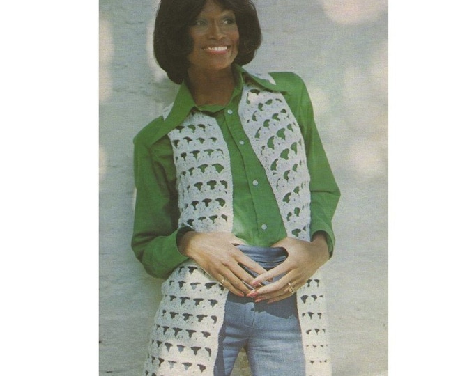 Womens Long Waistcoat Crochet Pattern PDF Ladies 34, 36, 38, 40, 42 & 44 inch bust, Vintage Crochet Patterns for Women