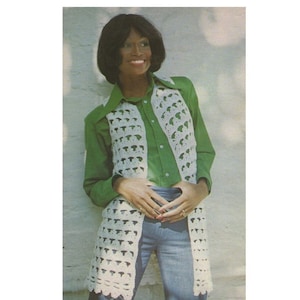 Womens Long Waistcoat Crochet Pattern PDF Ladies 34, 36, 38, 40, 42 & 44 inch bust, Vintage Crochet Patterns for Women