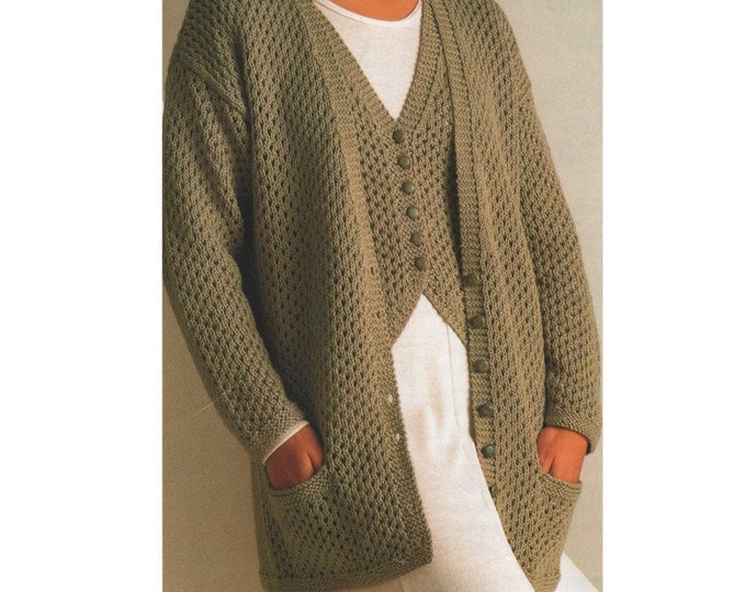 Womens Aran Cardigan and Waistcoat Knitting Pattern PDF Ladies 30 - 32, 34 - 36, 38 - 40 and 42 - 44 inch bust, Knitting Patterns for Women