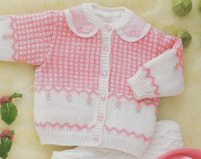 Baby Girls Fair Isle Dress, Sweater and Cardigan Knitting Pattern PDF Babies 0 - 24 months, Jumper, Gingham Look Fair Isle, pdf Download