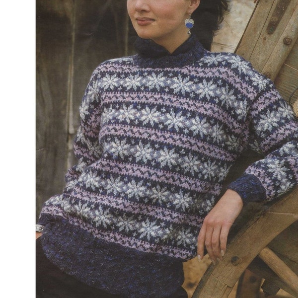 Womens Fair Isle Sweater Knitting Pattern PDF Ladies 30, 32, 34, 36, 38 and 40 inch bust, Snowflake Fair Isle Jumper, epattern Download