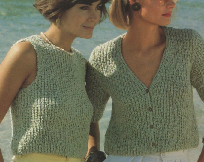 Womens Top and Cardigan Knitting Pattern PDF Ladies 32, 34, 36 and 38 inch bust, Short Sleeves, Vintage Knitting Patterns for Women