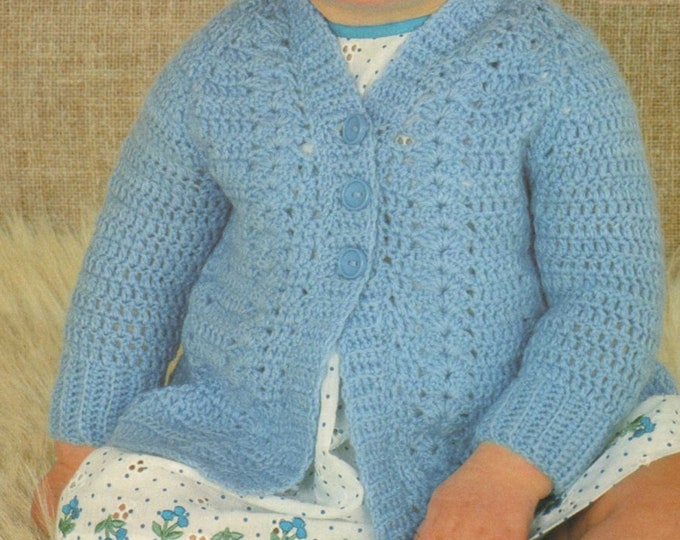 Babys Cardigan Crochet Pattern PDF Baby Boys or Girls 18 and 20 inch chest, Matinee Coat, Vintage Crochet Patterns for Babies, Download