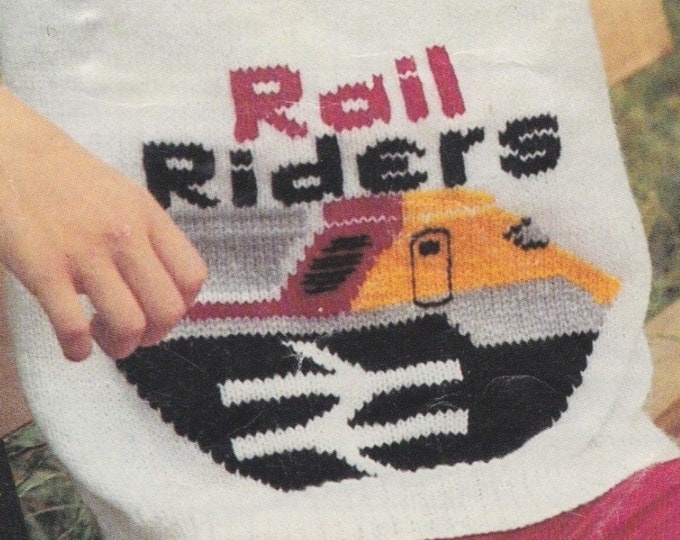 Childrens British Rail Riders Logo Sweater Knitting Pattern PDF Boys or Girls 24, 26, 28, 30, 32 & 34 inch chest, Trains Logo, Class 370 APT