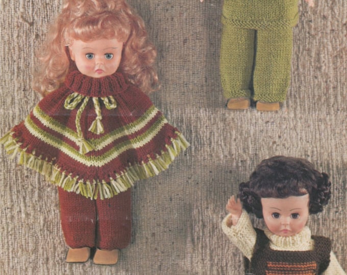 Dolls Clothes Knitting Pattern PDF for 14 inch high Doll, Sweater, Jumper, Trousers, Tabbard, Poncho, Hat, Scarf, Miss Selfridge Doll