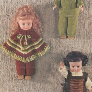 Dolls Clothes Knitting Pattern PDF for 14 inch high Doll, Sweater, Jumper, Trousers, Tabbard, Poncho, Hat, Scarf, Miss Selfridge Doll