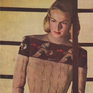 Womens Fair Isle Flying Ducks Sweater Knitting Pattern PDF Ladies 34 inch bust, 1940&#39;s Fair Isle Jumper, Vintage Knitting Patterns for Women