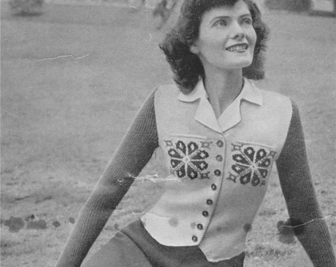 Womens Fair Isle Jerkin Knitting Pattern PDF Ladies 32 and 34 inch bust, Fair Isle Waistcoat, Vintage Fair Isle Patterns