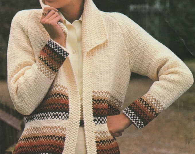 Womens Jacket Knitting Pattern PDF Ladies 32, 34, 36, 38 and 40 inch bust, Edge to Edge Design Cardigan, Vintage Knitting Patterns for Women