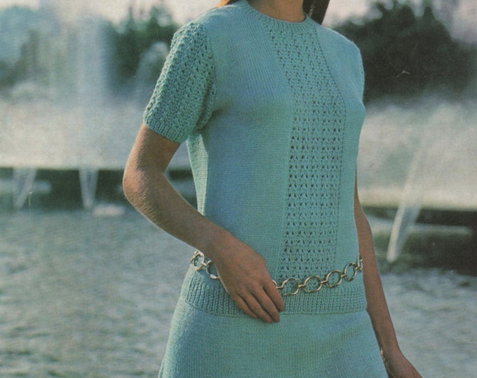 Womens Suit Knitting Pattern PDF Ladies 34, 36, 38, 40, 42 and 44 inch bust, Sweater and Skirt, Jumper with Short Sleeves, epattern Download