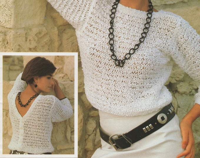 Womens V Back Lacy Top Knitting Pattern PDF Ladies 30, 32, 34, 36, 38 and 40 inch bust, Cardigan, Vintage Knitting Patterns for Women
