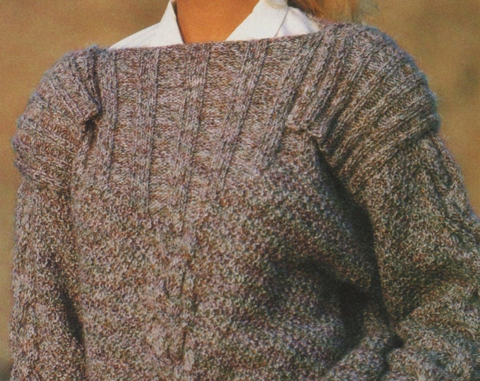 Womens Boat Neck Sweater with Epaulettes Knitting Pattern PDF Ladies 36 inch bust, DK Yarn, Vintage Knitting Patterns for Women, Download
