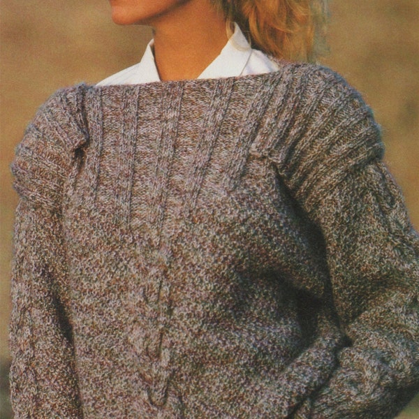 Womens Boat Neck Sweater with Epaulettes Knitting Pattern PDF Ladies 36 inch bust, DK Yarn, Vintage Knitting Patterns for Women, Download