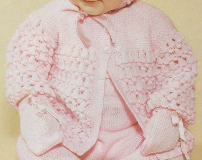 Babies Coat, Leggings, Bonnet and Mittens Mitts Knitting Pattern PDF Baby 18 & 20 inch chest, Pram Set, Vintage Knitting Patterns for Babies