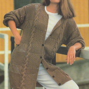 Womens Long Patterned Cardigan Knitting Pattern PDF Ladies 38  - 44 inch chest, Vintage Knitting Patterns for Women, e-pattern Download