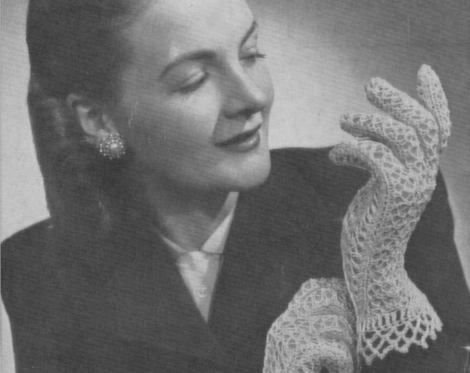 Womens Gloves Knitting Pattern PDF with Crocheted Cuff, Ladies Lacy Gloves, Weddings Gloves, Bride and Bridesmaid Gloves, epattern Download