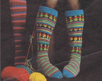 Womens Fair Isle Gloves and Socks plus Stripy Socks Knitting Pattern PDF Ladies Knee and Long Socks, Fingerless Gloves . Instant Download