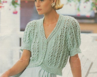 Womens Lacy Cardigan Knitting Pattern PDF Ladies 28, 30 - 32, 34 - 36 and 38 - 40 inch bust, Short Sleeves, Summer Cardigan, Download
