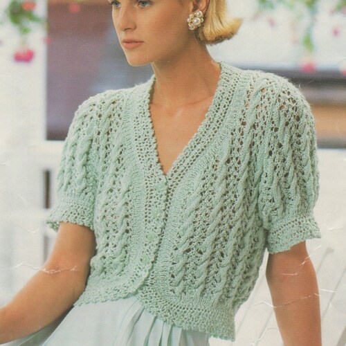 Womens Cropped Cardigan Knitting Pattern Ladies Coat PDF Etsy UK