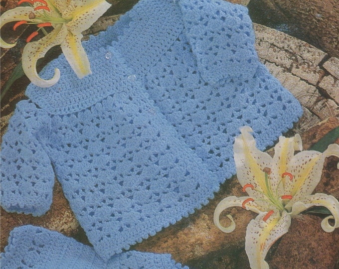 Baby Girls Jacket / Cardigan PDF Crochet Pattern : Babies 20 inch chest . 51 cm chest . Matinee Coats . Babies Crochet . Digital Download