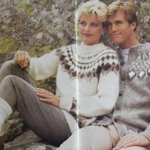 Fair Isle Yoke Sweater and Cardigan Knitting Pattern PDF Womens 32, 34, 36 - 38, 40 inch bust, Mens 38, 40, 42 - 44 inch chest, Download