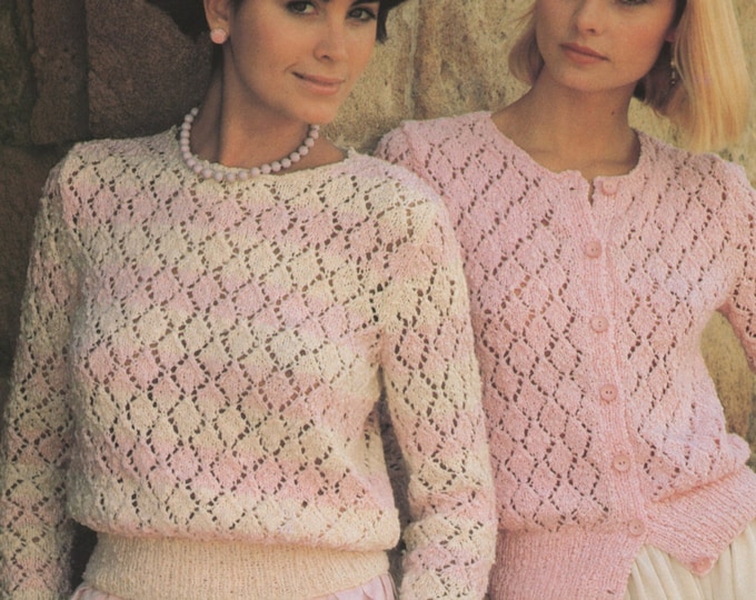 Womens Lacy Sweater and Cardigan Knitting Pattern PDF Ladies 32, 34, 36 and 38 inch chest, Lacy Jumper, Vintage Knitting Patterns for Women