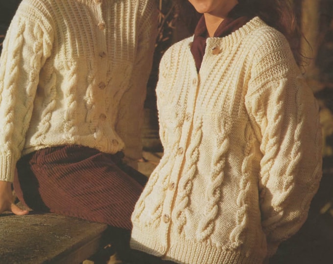 Womens Aran Cardigan Knitting Pattern PDF Ladies 30, 32, 34, 36, 38 & 40 inch chest, Cable Stitch, Vintage Aran Knitting Patterns for Women