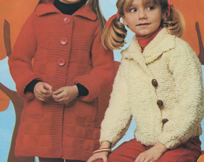 Girls Coat, Jacket, Hat and Scarf Knitting Pattern PDF Girls Coat 22 and 24 inch chest, Jacket 30 - 32, 32 - 33 and 34 inch chest, Download