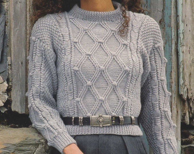 Womens Aran Sweater Knitting Pattern PDF Ladies 28, 30, 32, 34, 36 and 38 inch bust, Aran Jumper, Vintage Aran Knitting Patterns for Women