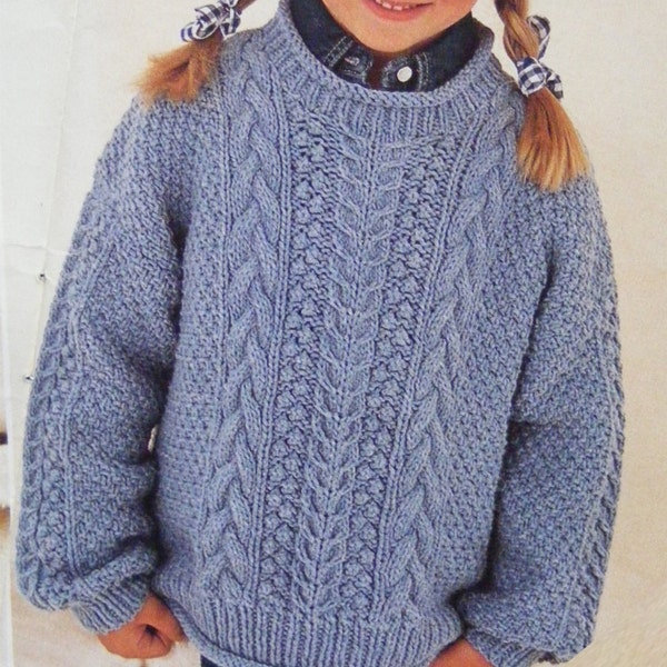 Childrens Aran Sweater Knitting Pattern PDF Boys or Girls 20, 22, 24, 26, 28 and 30 inch chest, Toddlers and Babys, Patterned Aran Jumper