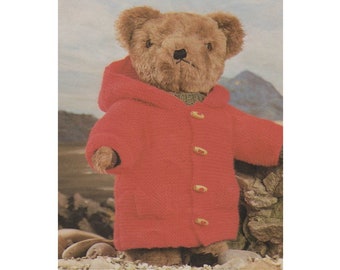 Teddy Bear Clothes Knitting Pattern PDF for 14 - 16 and 18 - 21 inch Teddy, Duffle Coat, Hat and Scarf Teddy Bears Outfit Pattern, Download