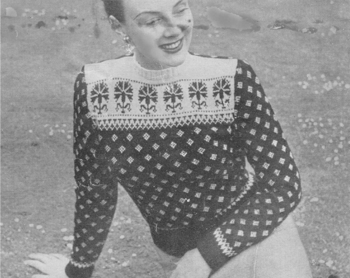 Womens Fair Isle Sweater Knitting Pattern PDF Ladies 38, 40 and 42 inch bust, Fair Isle Jumper, Vintage Fair Isle Patterns