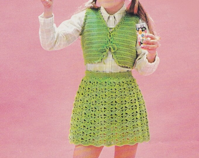 Girls Bolero, Shawl and Skirt Crochet Pattern PDF Girls 24, 26, 28, 30 and 32 inch chest, Vintage Crochet Patterns for Girls and Teenagers