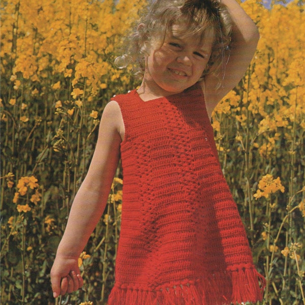 Girls Dress Crochet Pattern PDF Toddlers 20 - 22 inch chest, Summer Crochet Sundress, Vintage Crochet Patterns for Children, Download