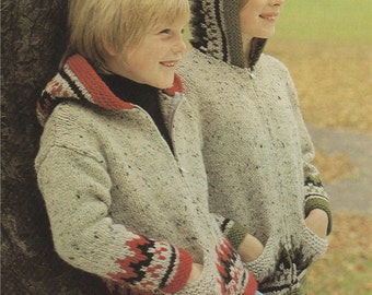 Fair Isle Zip Jacket with Hood Knitting Pattern PDF Boys or Girls, Kids 26, 28, 30 & 32 inch chest, Vintage Knitting Patterns for Children