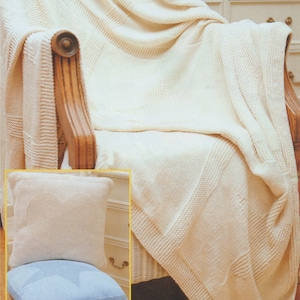 Bedspread and Cushion Knitting Pattern PDF with Star and Heart Motif, Throw, Blanket, Afghan, Vintage Knitting Patterns for the Home