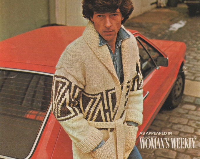 Starsky Style Belted Cardigan Knitting Pattern PDF Unisex 38, 40 and 42 inch chest, Retro Starsky and Hutch Jacket, epattern Download