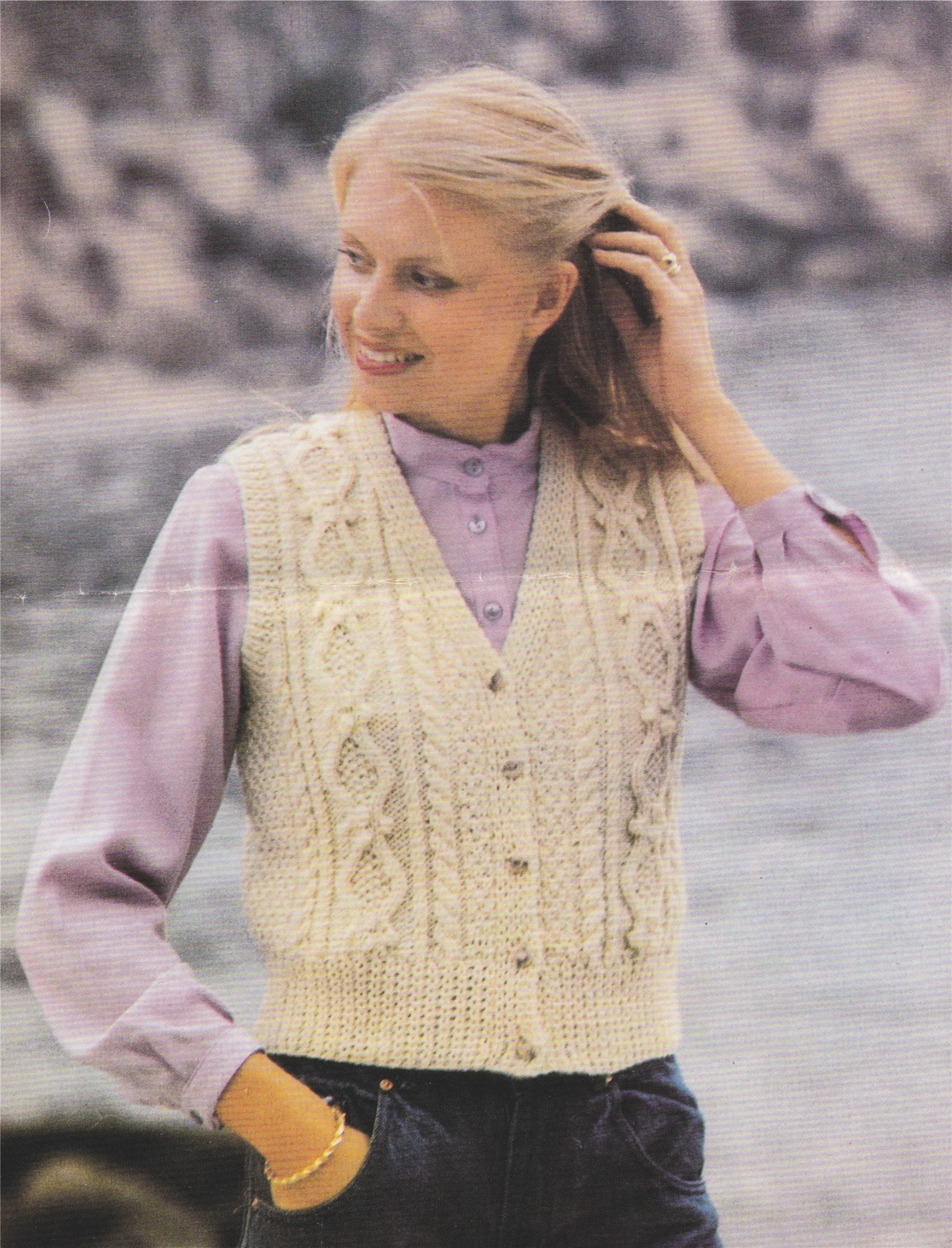 womens waistcoat knitting pattern pdf ladies vest sleeveless cardigan bobble stitch 32-39 inch DK light worsted 8ply pdf instant download