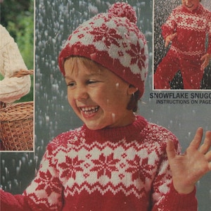 Childrens Snowflake Fair Isle Sweater and Hat Knitting Pattern PDF Boys or Girls 24, 26 & 28 inch chest, Winter Jumper, e-pattern Download